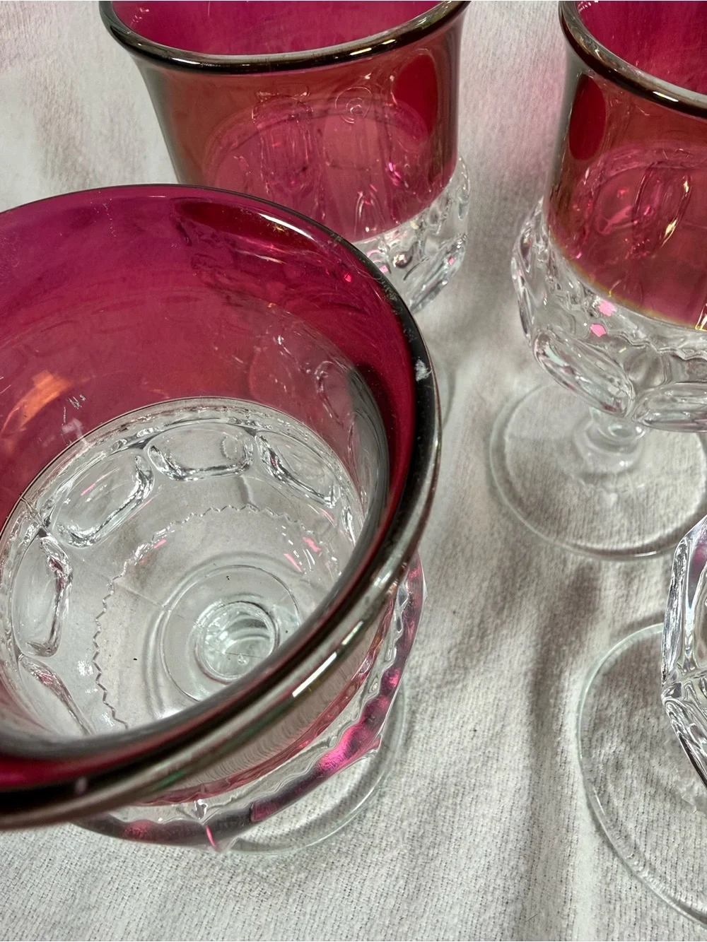 Vintage Set of 5 Tiffin Kings Crown Ruby Red Thumbprint Goblet Glasses